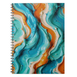 Abstract Swirling Teal and Orange Glossy Fluid ノートブック