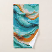 Abstract Swirling Teal and Orange Glossy Fluid バスタオルセット (ハンドタオル)