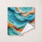 Abstract Swirling Teal and Orange Glossy Fluid バスタオルセット (ウォッシュタオル)