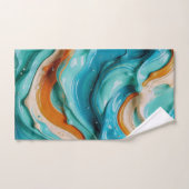 Abstract Swirling Teal and Orange Glossy Fluid バスタオルセット (ハンドタオル)