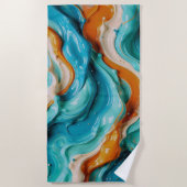 Abstract Swirling Teal and Orange Glossy Fluid ビーチタオル (正面)