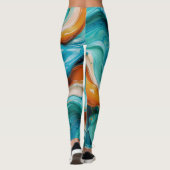 Abstract Swirling Teal and Orange Glossy Fluid レギンス (裏面)