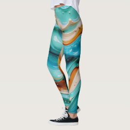 Abstract Swirling Teal and Orange Glossy Fluid レギンス