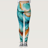 Abstract Swirling Teal and Orange Glossy Fluid レギンス (正面)