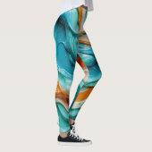 Abstract Swirling Teal and Orange Glossy Fluid レギンス (右)