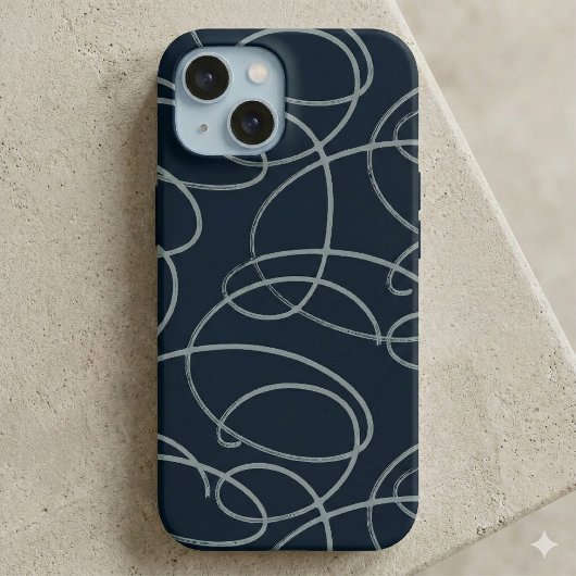 Abstract Swirling Vine | Minimalist Line Art Navy Case-Mate iPhoneケース