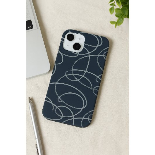 Abstract Swirling Vine | Minimalist Line Art Navy Case-Mate iPhoneケース