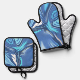 Abstract Symphony in Blue 2 鍋つかみ&鍋敷きセット