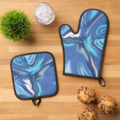 Abstract Symphony in Blue 2 鍋つかみ&鍋敷きセット (トップダウン)