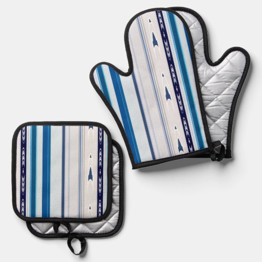 Abstract Symphony in Blue 5 (Vertical Lines) 鍋つかみ&鍋敷きセット (正面/裏面)