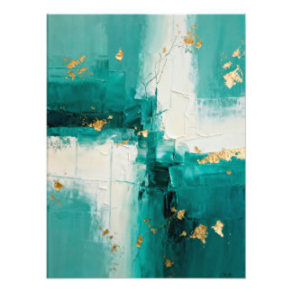 Abstract Teal and Gold Painting フォトプリント