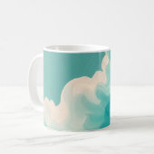 Abstract Teal and White Flowing Waves コーヒーマグカップ (正面左)