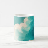 Abstract Teal and White Flowing Waves コーヒーマグカップ (中央)