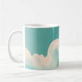 Abstract Teal and White Flowing Waves コーヒーマグカップ (左)