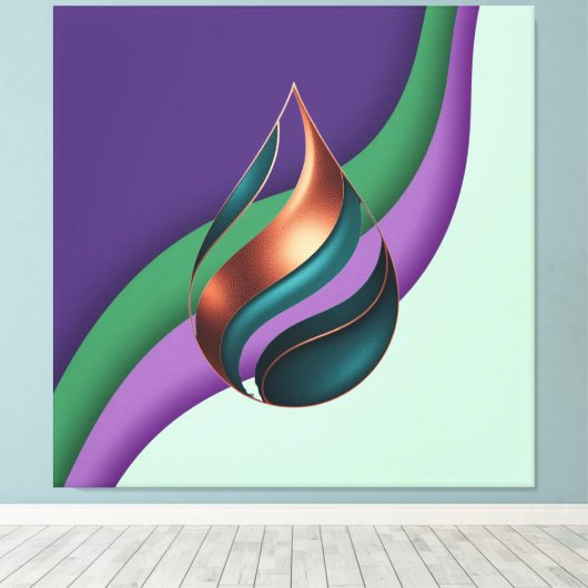 Abstract Teardrop Wave Purple Green Copper キャンバスプリント (インサイチュ (ウッドフロア))