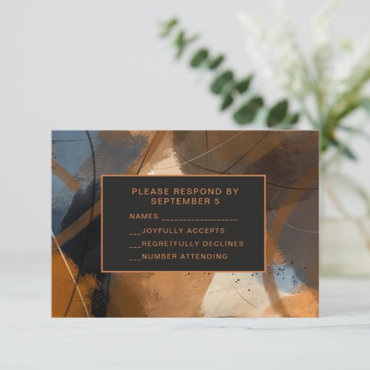 Abstract Terracotta RSVP Card Wedding Unique (スタンド正面)