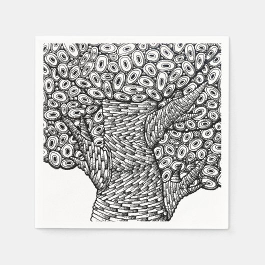 Abstract Tree Drawing Oval Shapes Design スタンダードカクテルナプキン (正面)