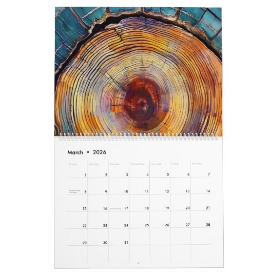 Abstract Tree Ring 2026 Calendar カレンダー (3月 2026)