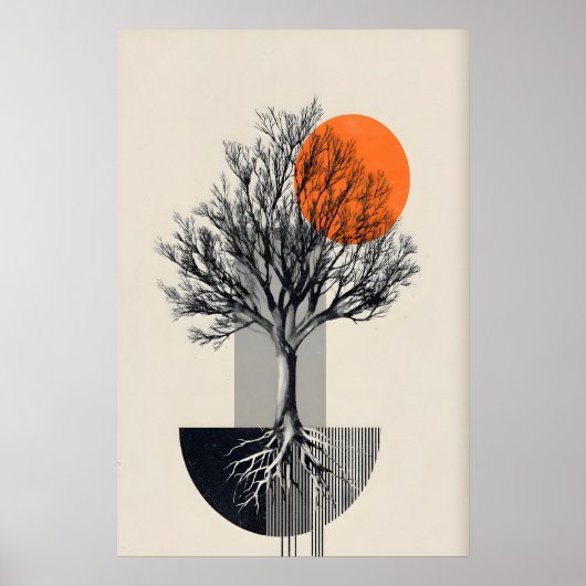 Abstract Tree Wall Art - Minimalist Geometric ポスター (正面)