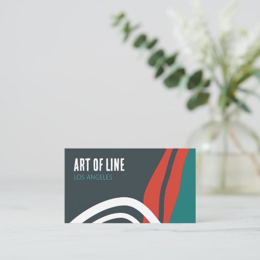 Abstract trendy line art in blue red and white 名刺 (スタンド正面)