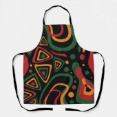 Abstract Tribal Shapes Pattern in Red, Gold, Green エプロン (正面)