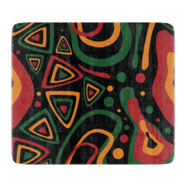 Abstract Tribal Shapes Pattern in Red, Gold, Green カッティングボード