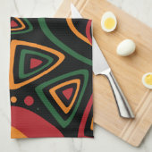 Abstract Tribal Shapes Pattern in Red, Gold, Green キッチンタオル (四つ折り)