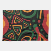 Abstract Tribal Shapes Pattern in Red, Gold, Green キッチンタオル (横)
