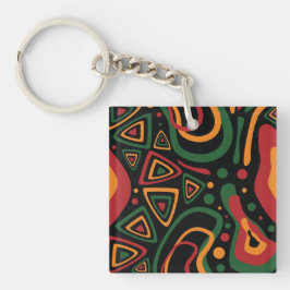 Abstract Tribal Shapes Pattern in Red, Gold, Green キーホルダー