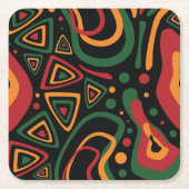 Abstract Tribal Shapes Pattern in Red, Gold, Green スクエアペーパーコースター (正面)