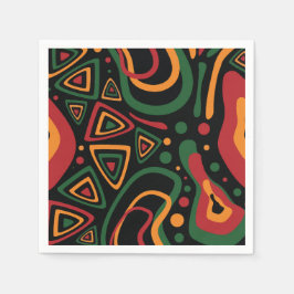 Abstract Tribal Shapes Pattern in Red, Gold, Green スタンダードカクテルナプキン