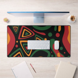 Abstract Tribal Shapes Pattern in Red, Gold, Green デスクマット