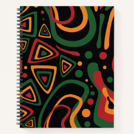 Abstract Tribal Shapes Pattern in Red, Gold, Green ノートブック
