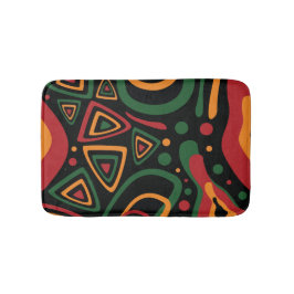 Abstract Tribal Shapes Pattern in Red, Gold, Green バスマット