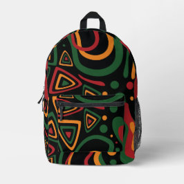 Abstract Tribal Shapes Pattern in Red, Gold, Green プリントバックパック