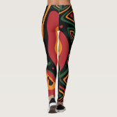 Abstract Tribal Shapes Pattern in Red, Gold, Green レギンス (裏面)