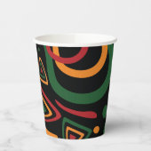 Abstract Tribal Shapes Pattern in Red, Gold, Green 紙コップ (左)