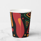 Abstract Tribal Shapes Pattern in Red, Gold, Green 紙コップ (右)