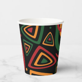 Abstract Tribal Shapes Pattern in Red, Gold, Green 紙コップ