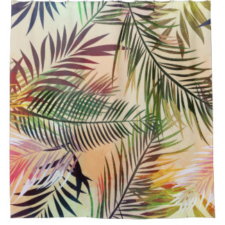 Abstract tropical plants pattern. Vintage illustra シャワーカーテン