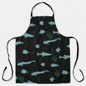 Abstract underwater pattern with fishes and seawee エプロン (正面)