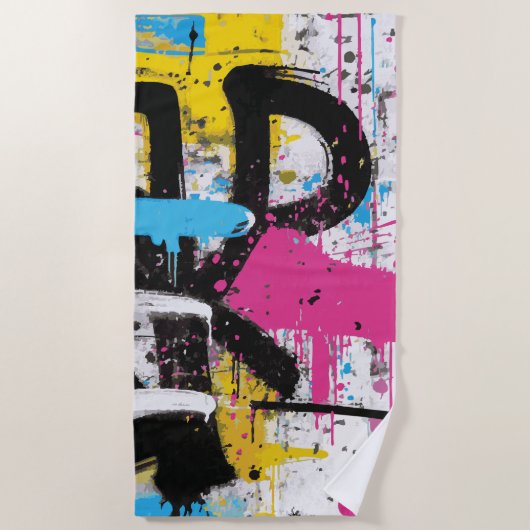 Abstract Urban Graffiti Splash Art ビーチタオル (正面)