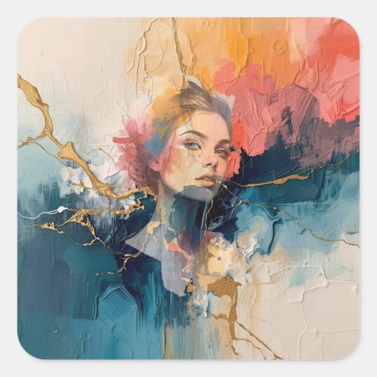 abstract wall art,modern art print,female portrait スクエアシール (正面)