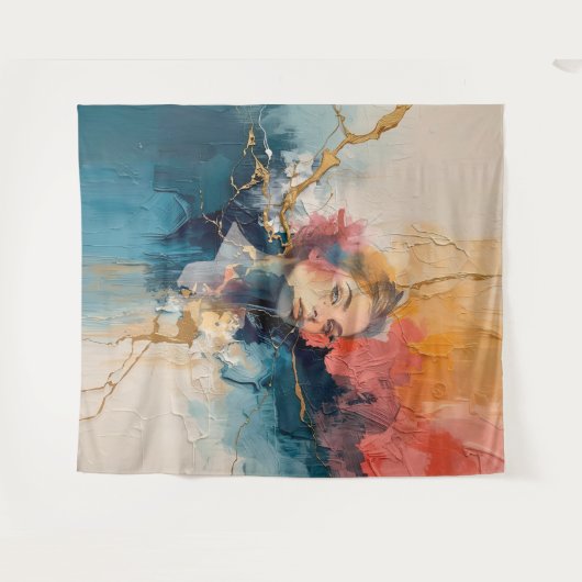 abstract wall art,modern art print,female portrait タペストリー (正面(横))