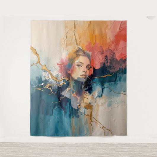 abstract wall art,modern art print,female portrait タペストリー (正面)