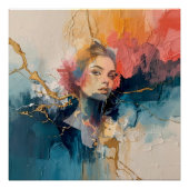 abstract wall art,modern art print,female portrait ポスター (正面)