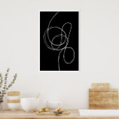 Abstract Wall Art Print Fluid White Lines on Black ポスター (キッチン)
