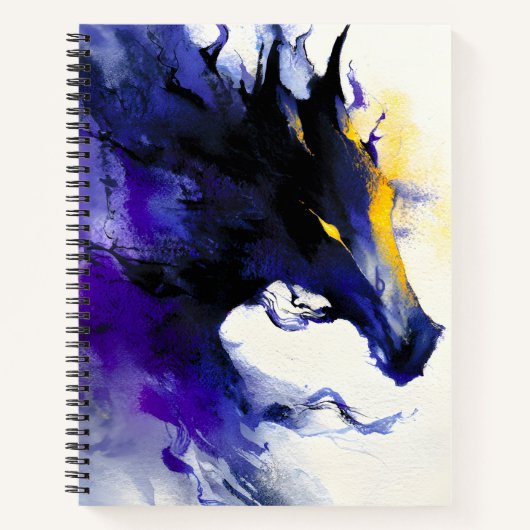Abstract Watercolor Black Horse Portrait ノートブック (正面)
