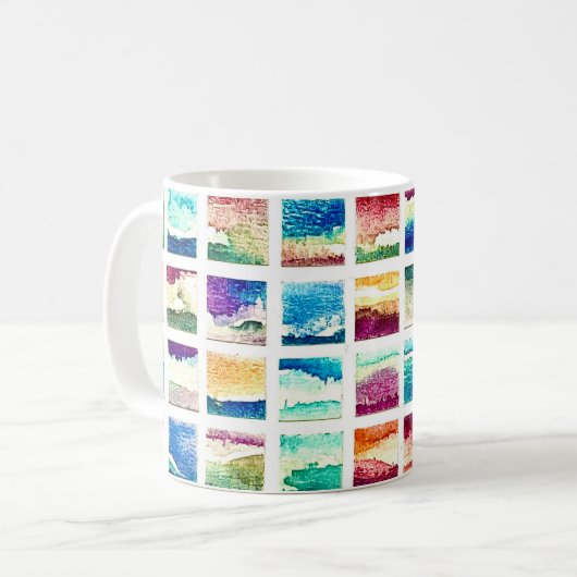 Abstract Watercolor Cloud Squares コーヒーマグカップ (正面左)