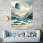 Abstract Watercolor Coastal Waves Poster Print ポスター